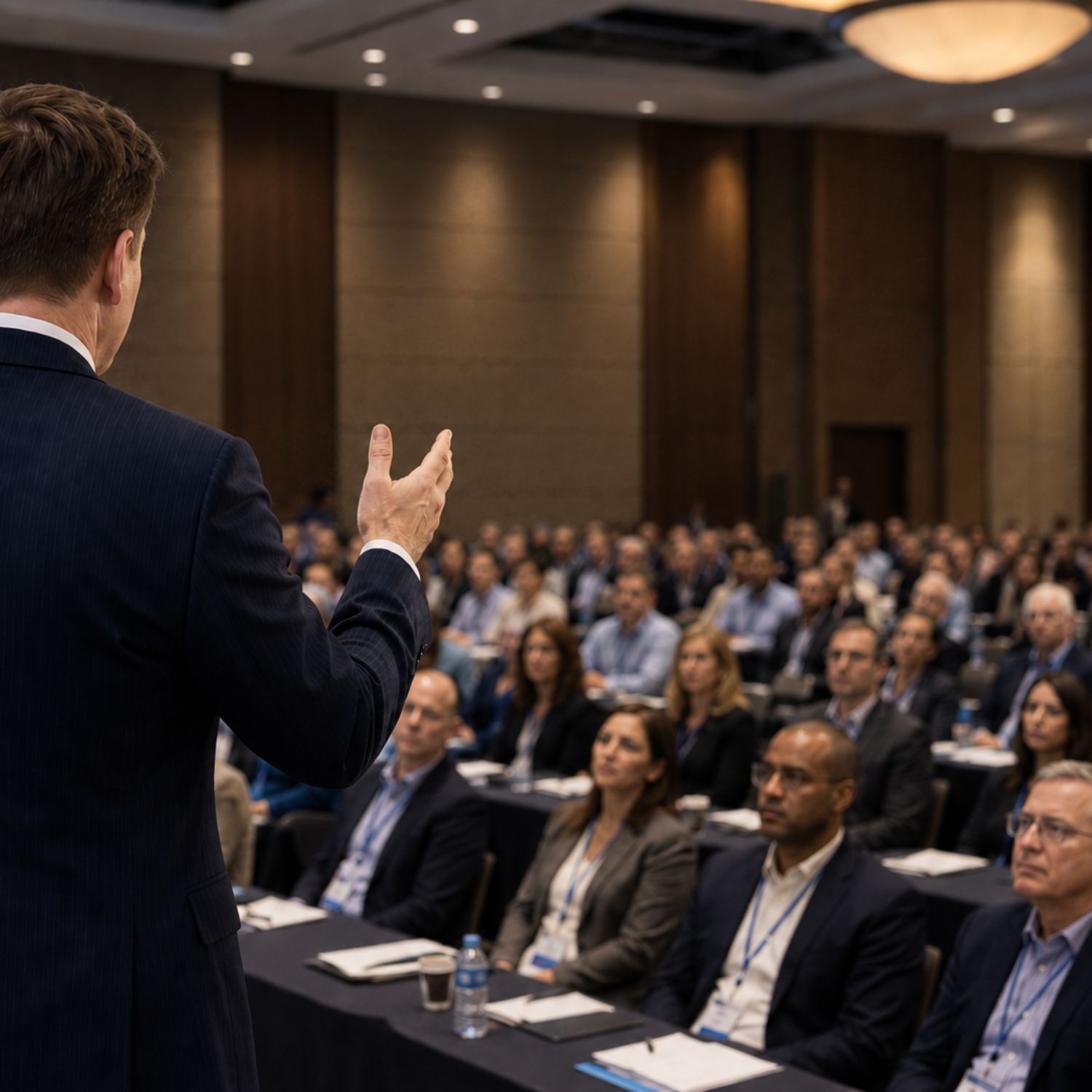 David Caruso, Australian business marketing speaker, presenting on stage to a packed conference audience